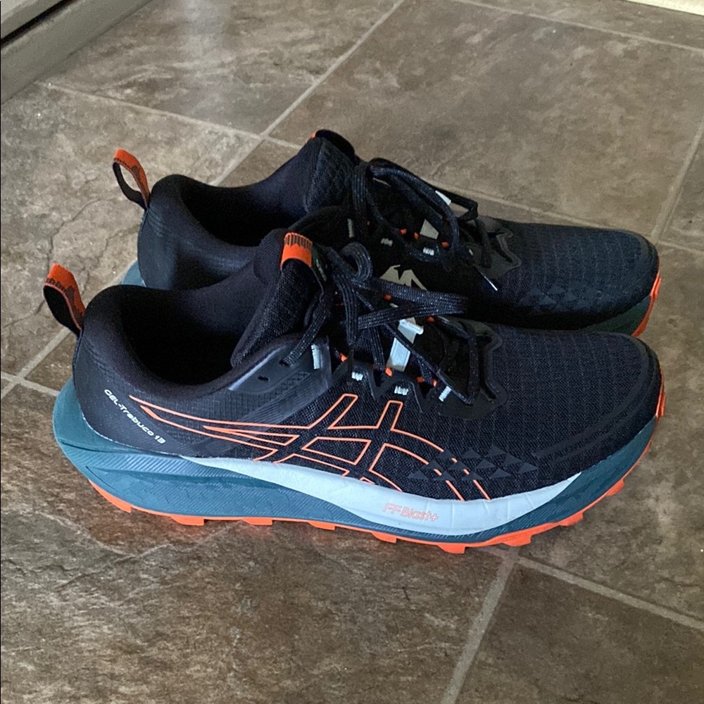 Asics Black and Orange Athletic Shoes with Cushioned Midsole
